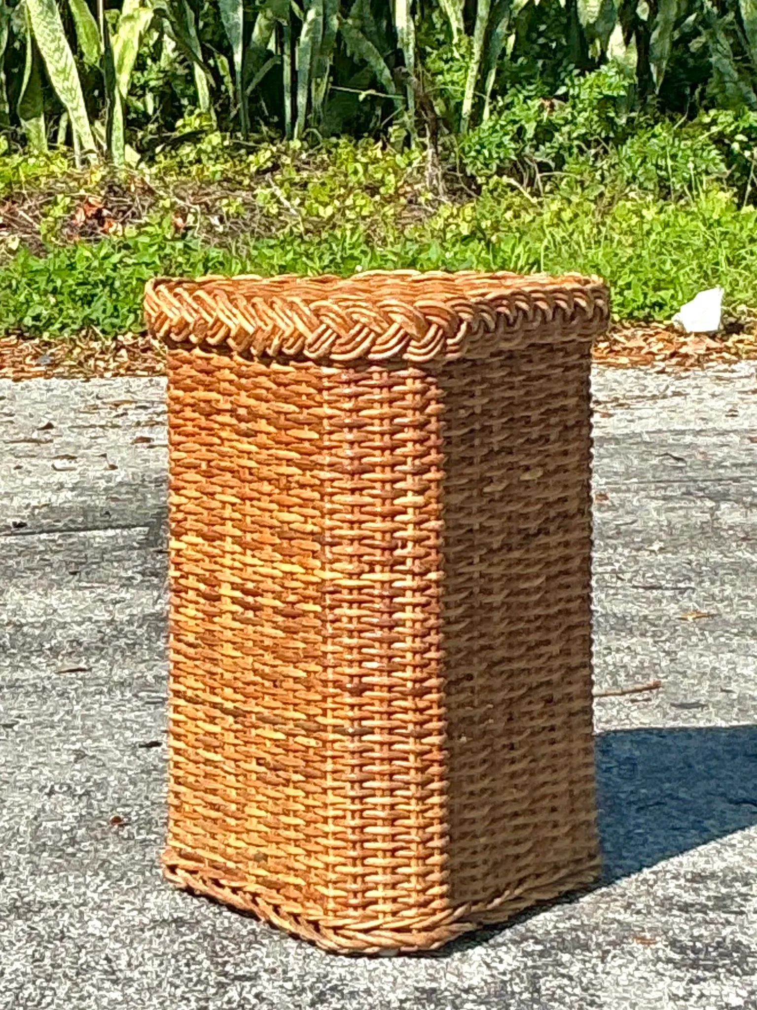 Vintage Coastal Braided Rattan Pedestal — additional photo 6
