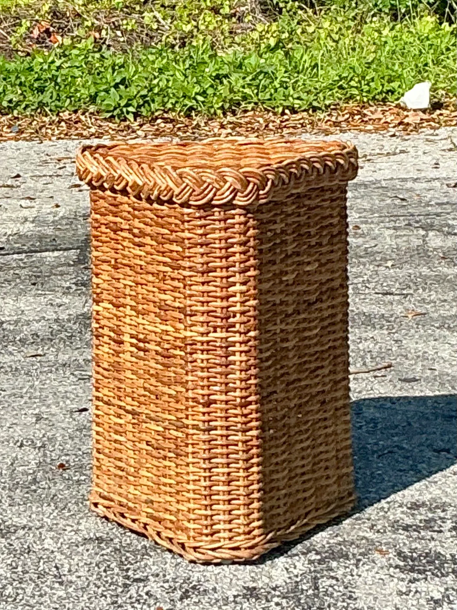 Vintage Coastal Braided Rattan Pedestal — additional photo 1