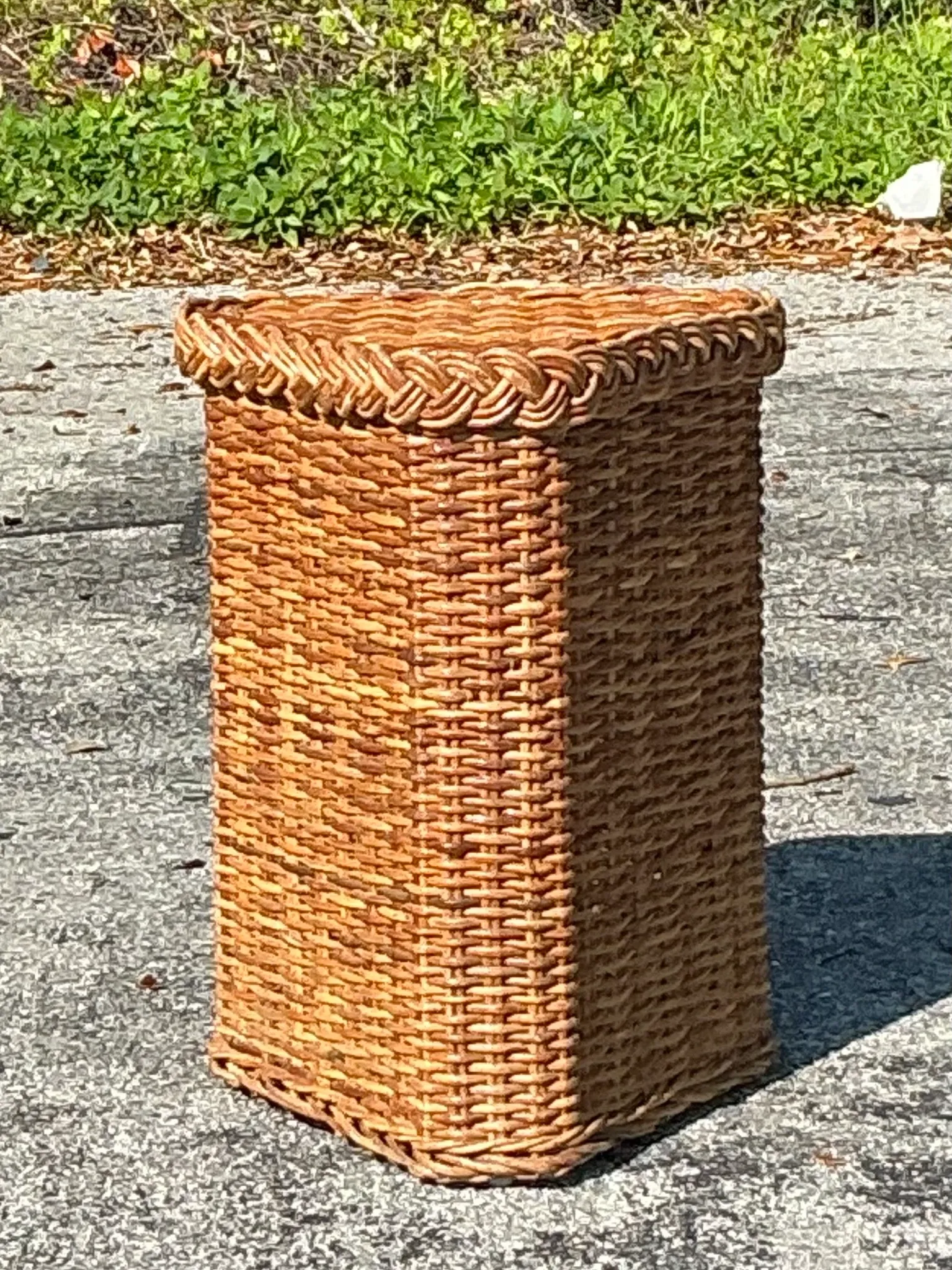 Vintage Coastal Braided Rattan Pedestal — additional photo 2