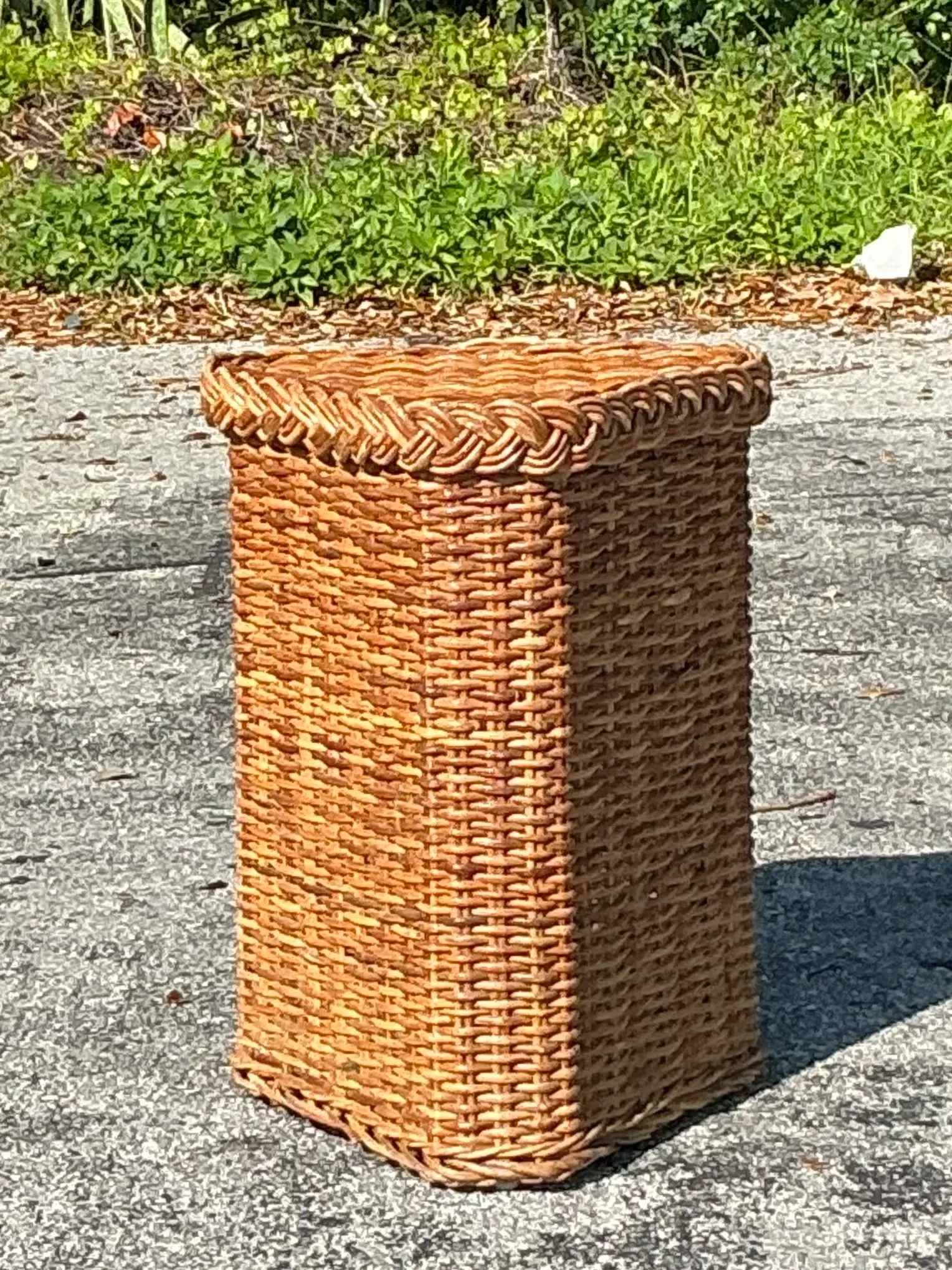 Vintage Coastal Braided Rattan Pedestal — additional photo 3