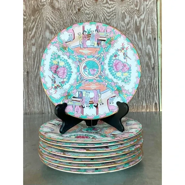 Vintage Asian Rose Famile Dinner Plates - Set of 8 — additional photo 1