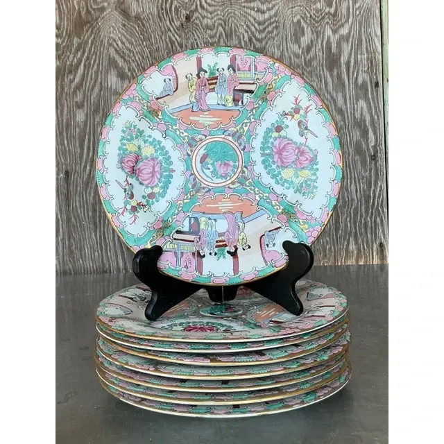 Vintage Asian Rose Famile Dinner Plates - Set of 8 — additional photo 6