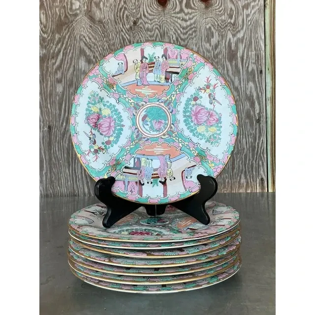 Vintage Asian Rose Famile Dinner Plates - Set of 8 — additional photo 7