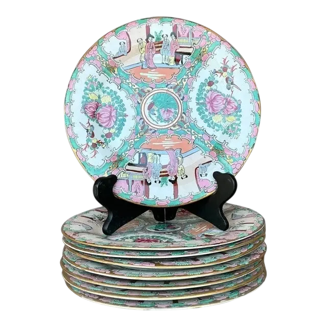 Vintage Asian Rose Famile Dinner Plates - Set of 8