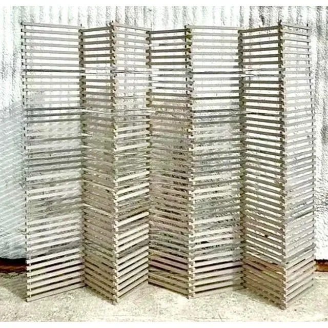 Vintage Boho Stacked Wood and Chrome Folding Screen — additional photo 1