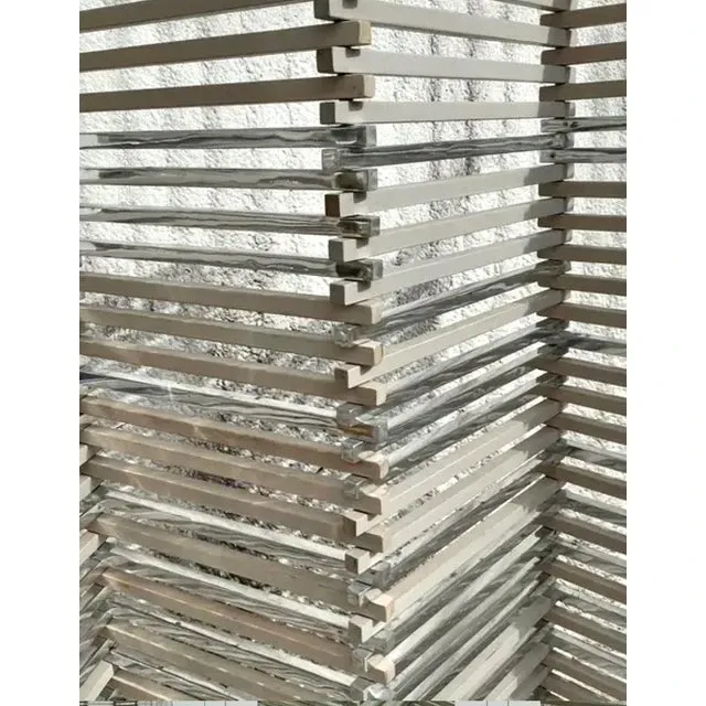 Vintage Boho Stacked Wood and Chrome Folding Screen — additional photo 2