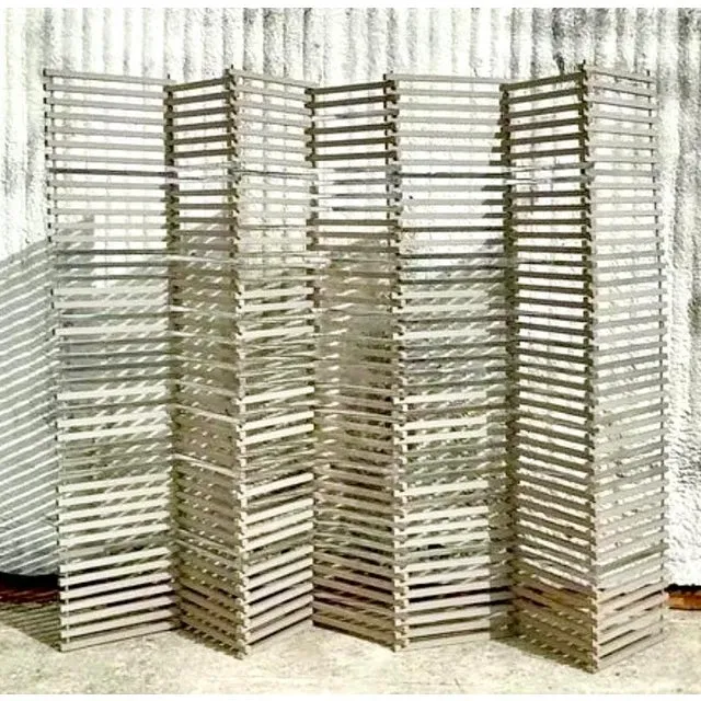 Vintage Boho Stacked Wood and Chrome Folding Screen — additional photo 5