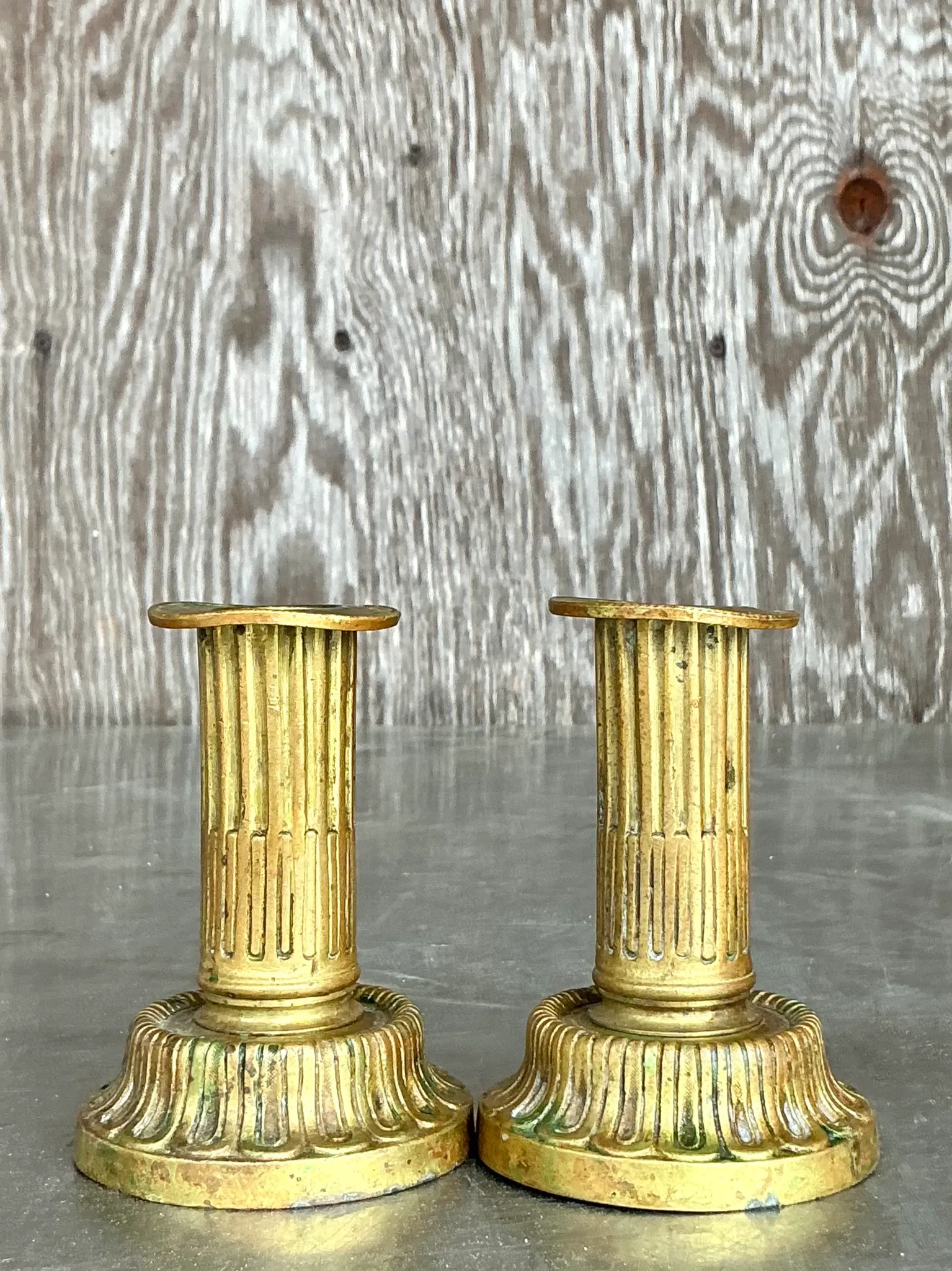 Vintage Boho Patinated Brass Candlesticks - a pair — additional photo 1