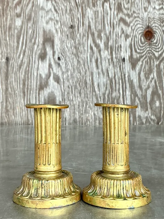 Vintage Boho Patinated Brass Candlesticks - a pair — additional photo 1
