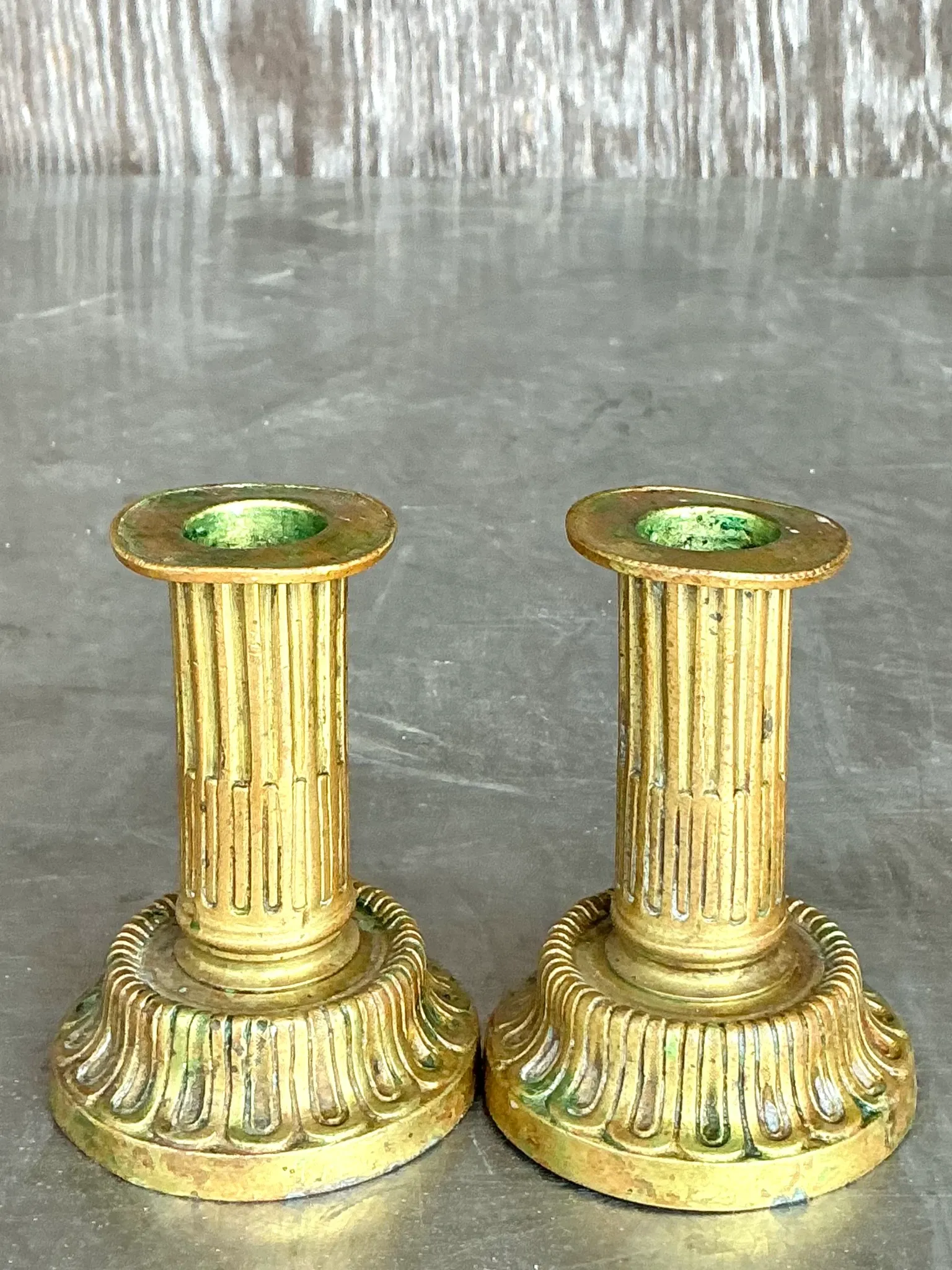 Vintage Boho Patinated Brass Candlesticks - a pair — additional photo 5