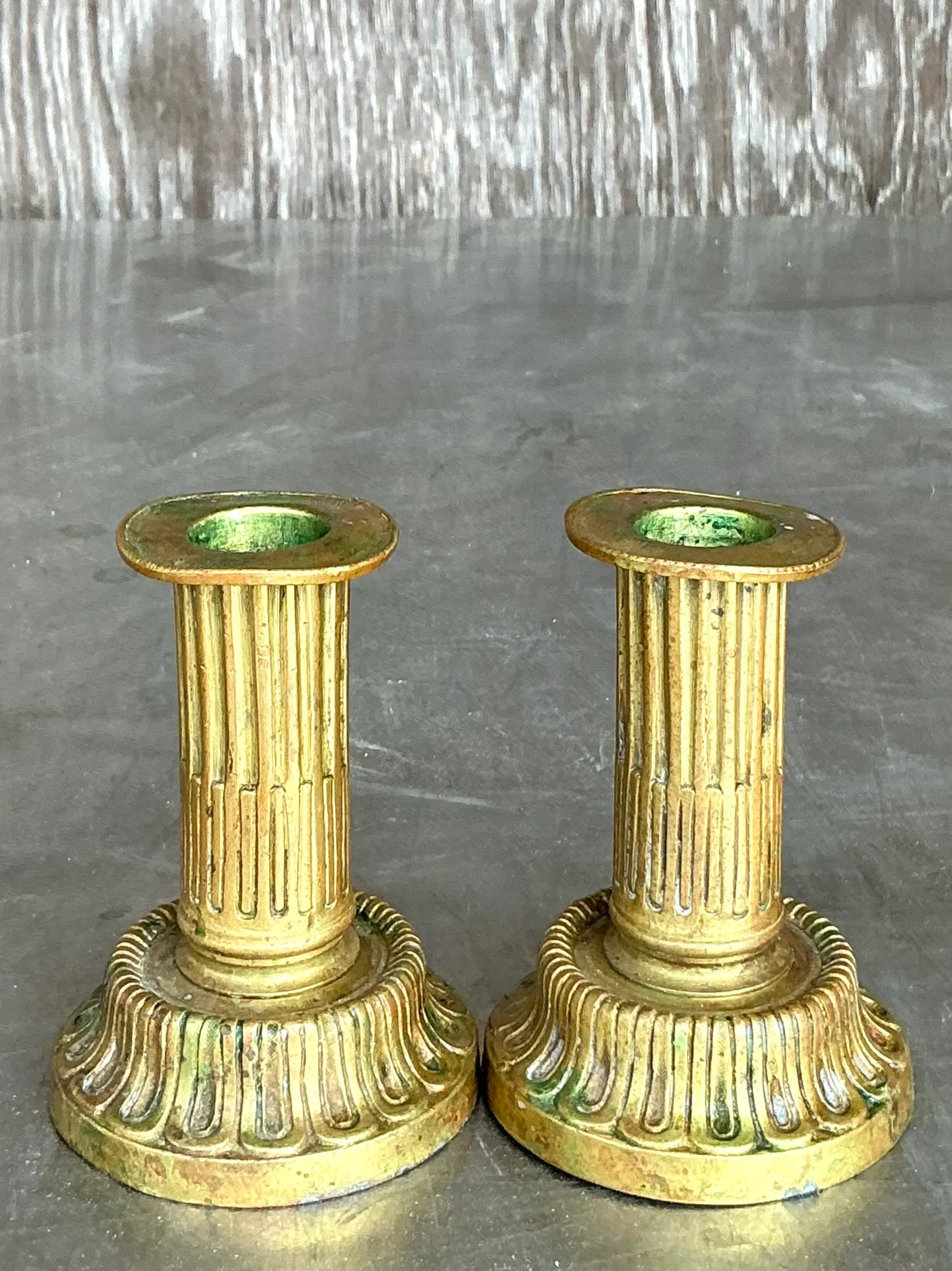 Vintage Boho Patinated Brass Candlesticks - a pair — additional photo 2