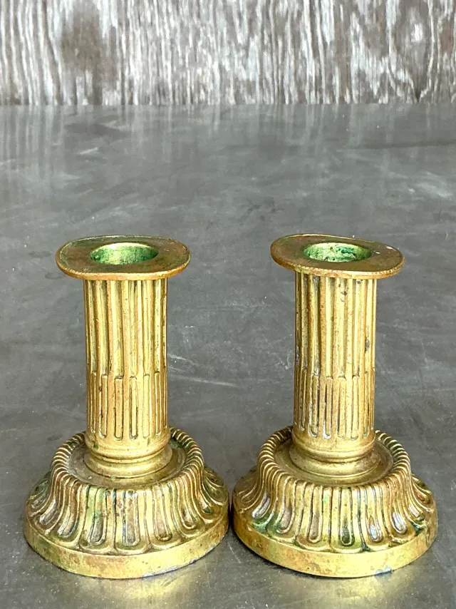 Vintage Boho Patinated Brass Candlesticks - a pair — additional photo 2
