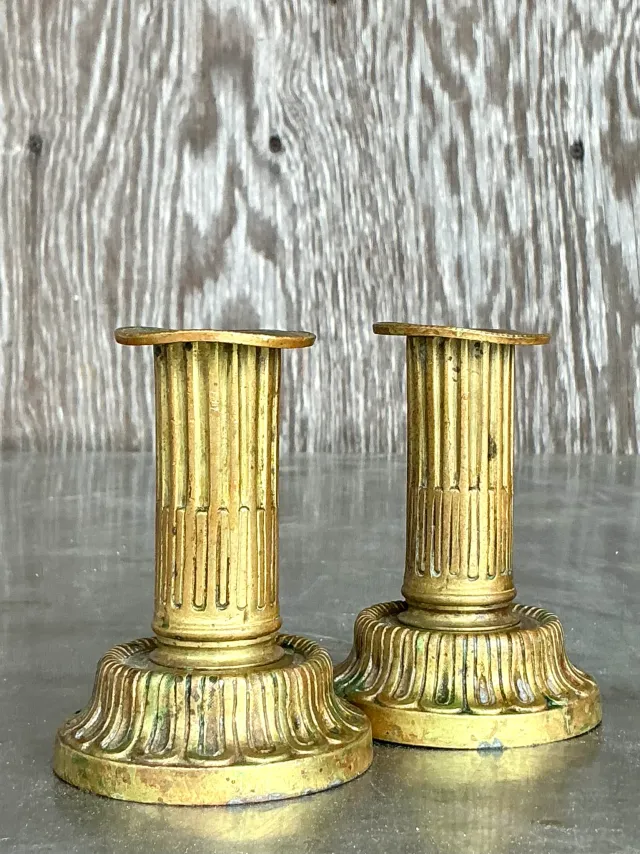 Vintage Boho Patinated Brass Candlesticks - a pair — additional photo 3