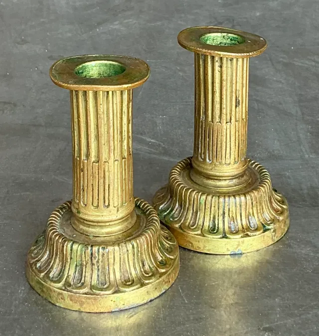 Vintage Boho Patinated Brass Candlesticks - a pair — additional photo 4