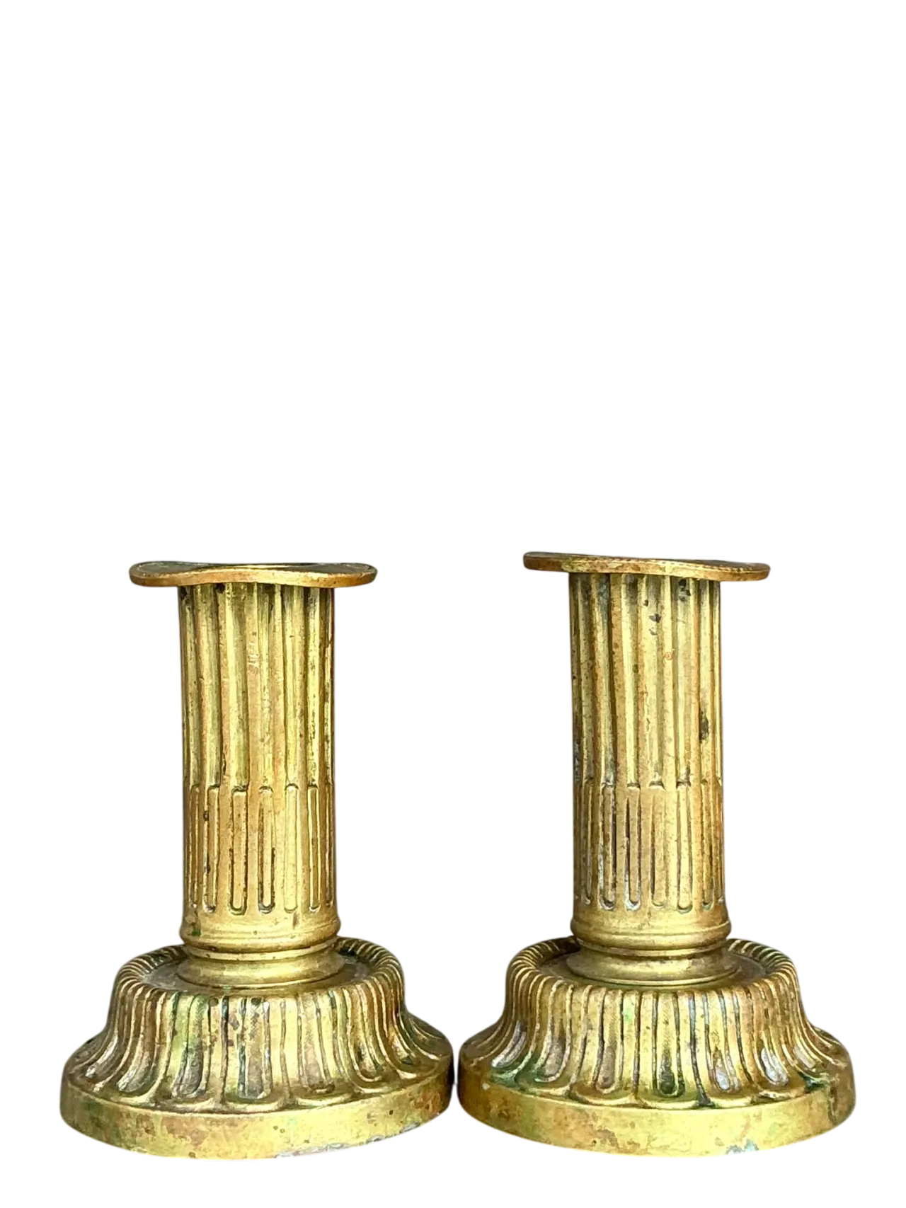 Vintage Boho Patinated Brass Candlesticks - a pair