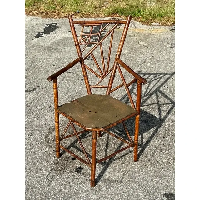 Vintage Distressed Tortoise Bamboo Chair — additional photo 4