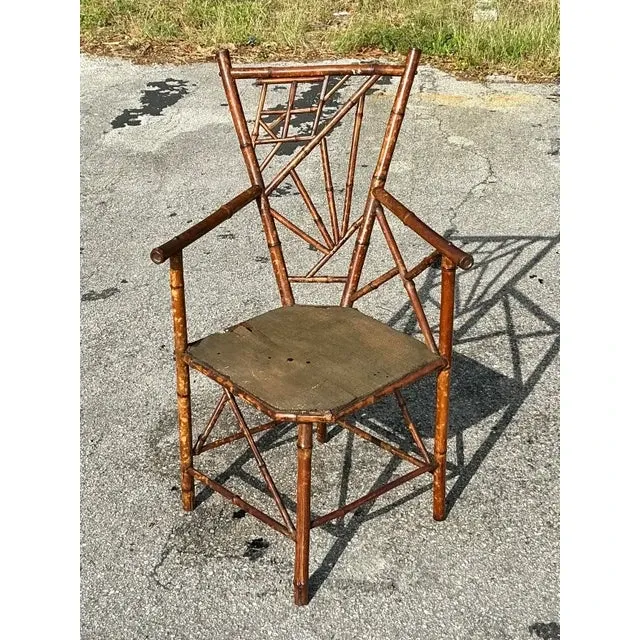 Vintage Distressed Tortoise Bamboo Chair — additional photo 7
