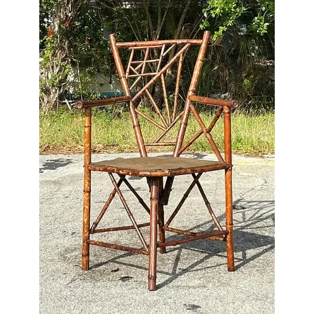 Vintage Distressed Tortoise Bamboo Chair — additional photo 2
