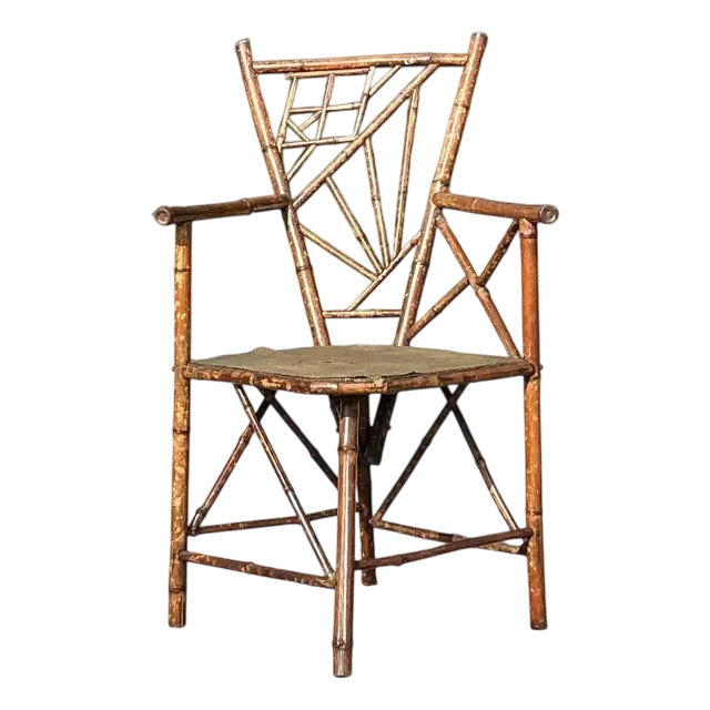 Vintage Distressed Tortoise Bamboo Chair