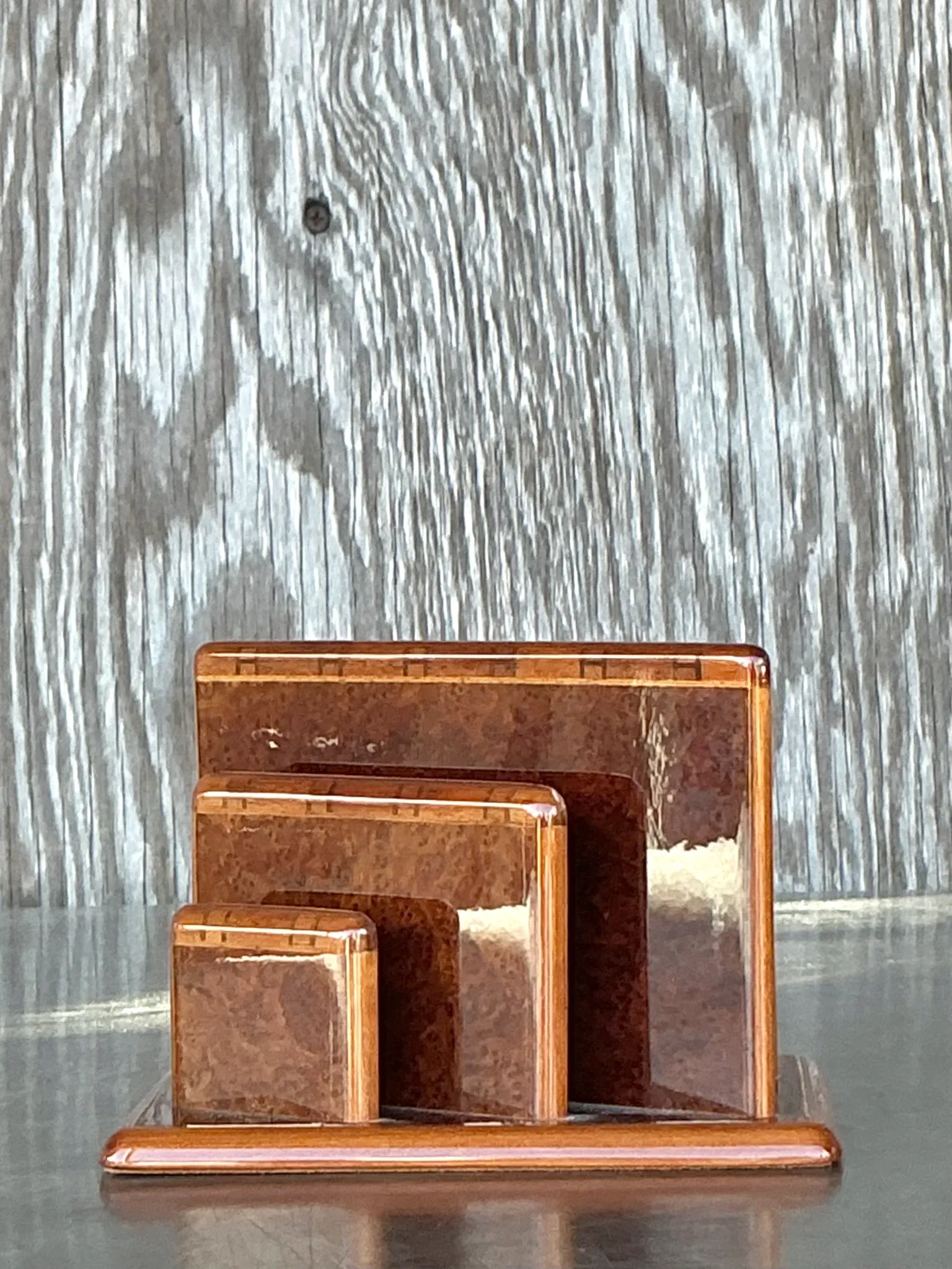 Vintage Boho Hermes Burl Walnut Logo Letter Holder  — additional photo 1