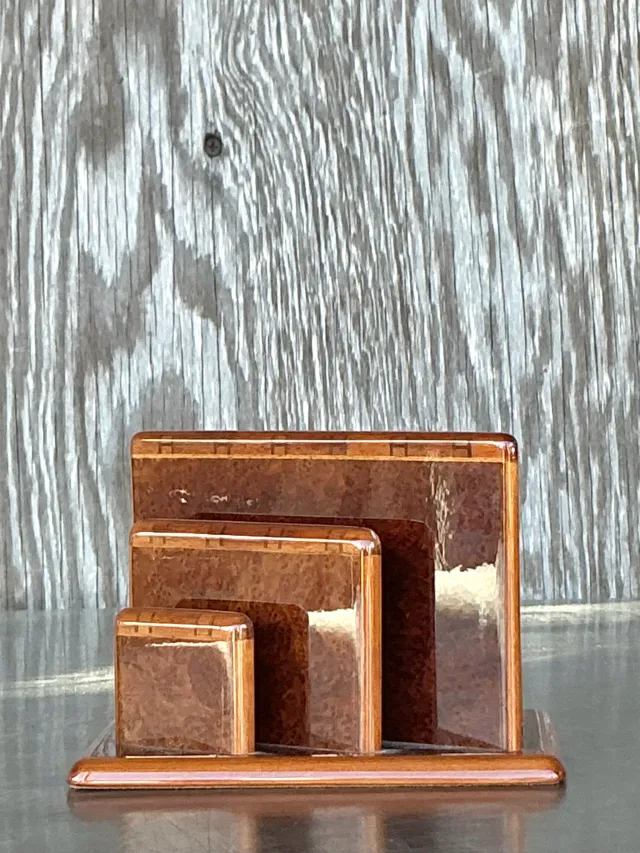Vintage Boho Hermes Burl Walnut Logo Letter Holder — additional photo 1