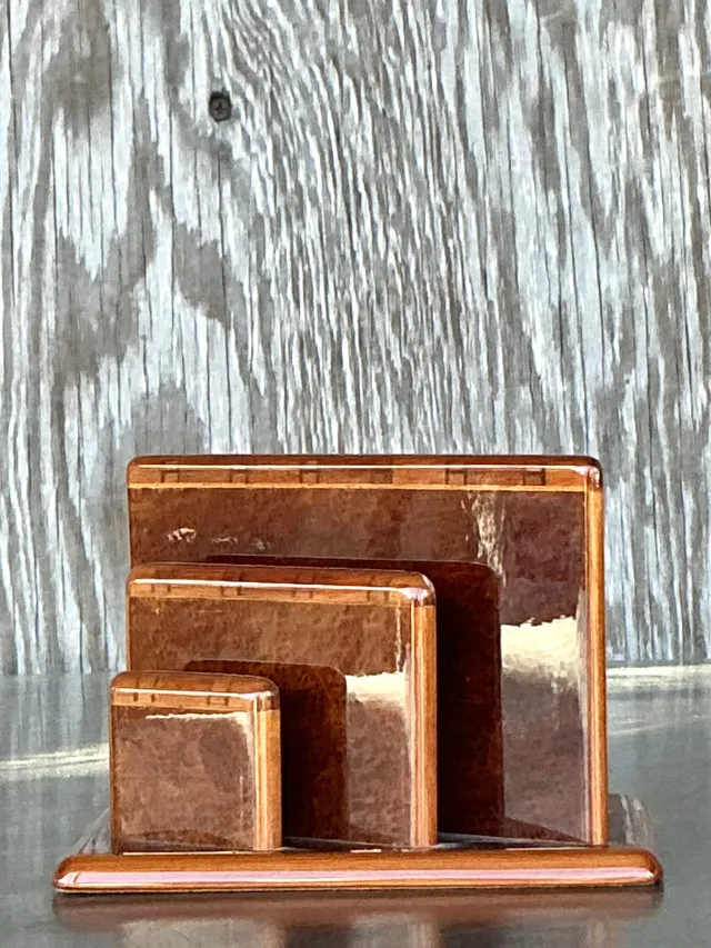 Vintage Boho Hermes Burl Walnut Logo Letter Holder — additional photo 2