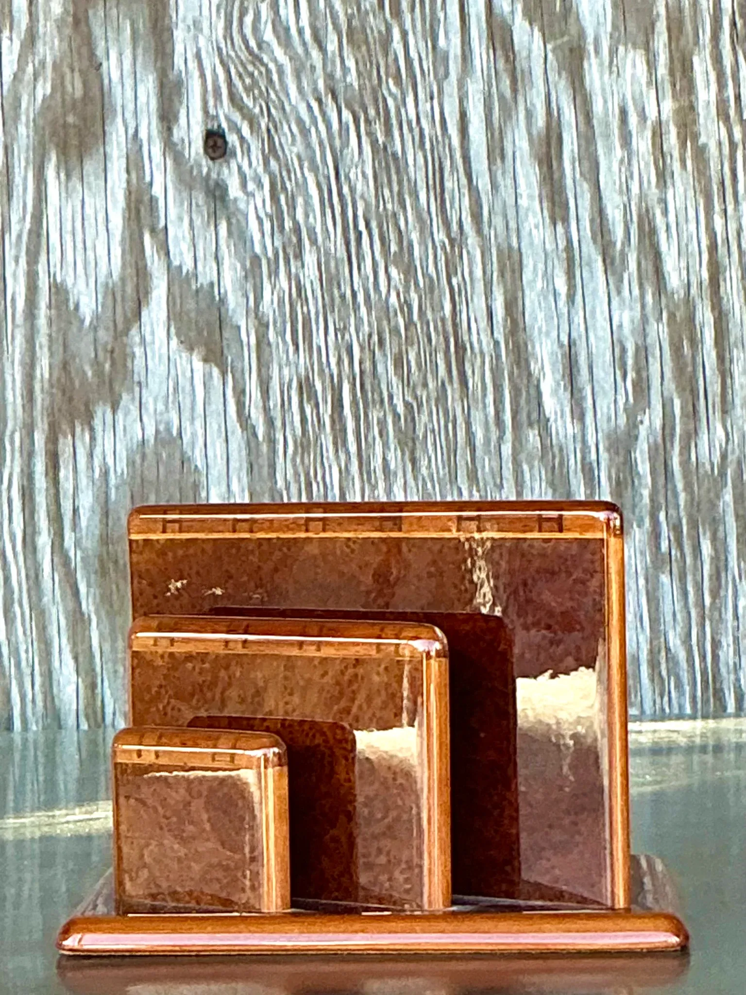 Vintage Boho Hermes Burl Walnut Logo Letter Holder  — additional photo 3