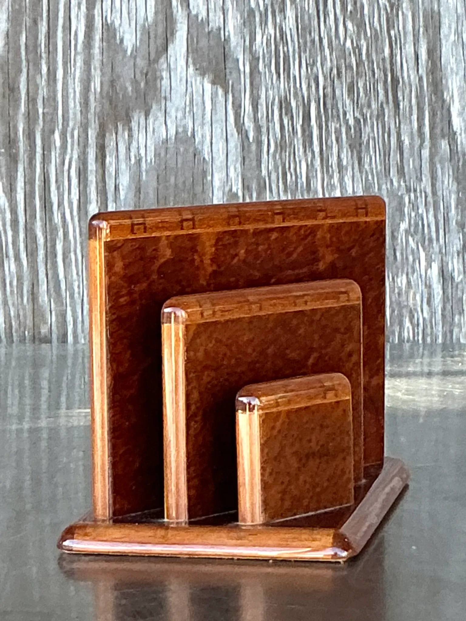 Vintage Boho Hermes Burl Walnut Logo Letter Holder  — additional photo 7