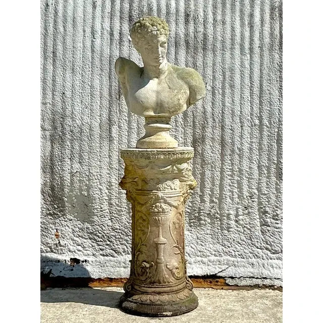 Vintage Regency Cast Cement Swag Pedestal — additional photo 4
