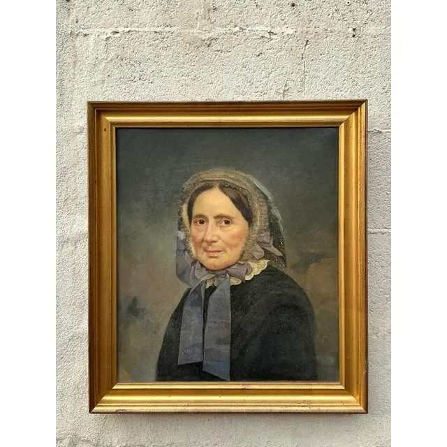 Vintage Boho Original Oil Portrait on Canvas - Wood, 20.5W x 23H — additional photo 7