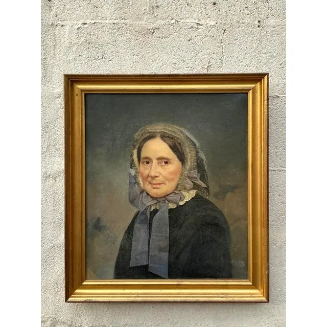 Vintage Boho Original Oil Portrait on Canvas - Wood, 20.5W x 23H — additional photo 2