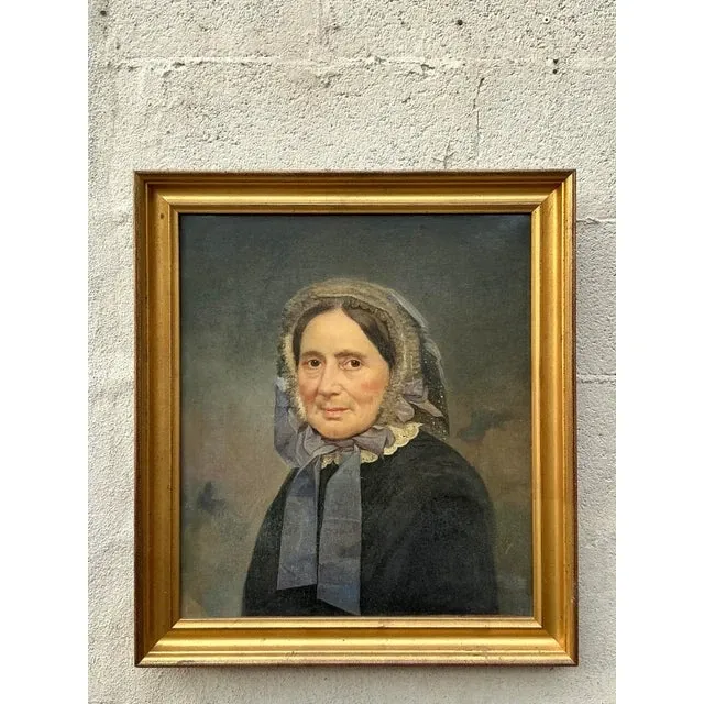 Vintage Boho Original Oil Portrait on Canvas - Wood, 20.5W x 23H — additional photo 4