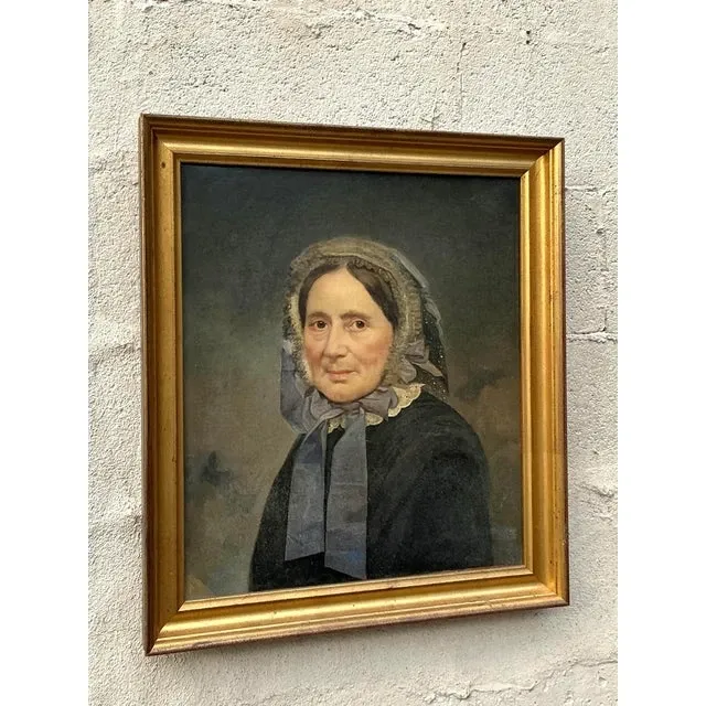 Vintage Boho Original Oil Portrait on Canvas - Wood, 20.5W x 23H — additional photo 5