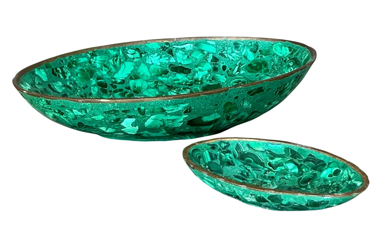 Vintage Boho Malachite Bowls- a Pair