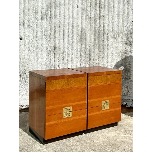 Vintage Midcentury Van Leigh Burl Wood Band Nighstands - A Pair — additional photo 4