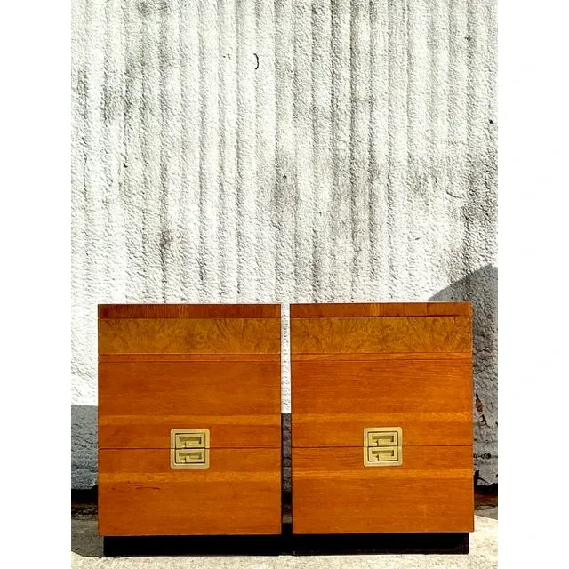 Vintage Midcentury Van Leigh Burl Wood Band Nighstands - A Pair — additional photo 2