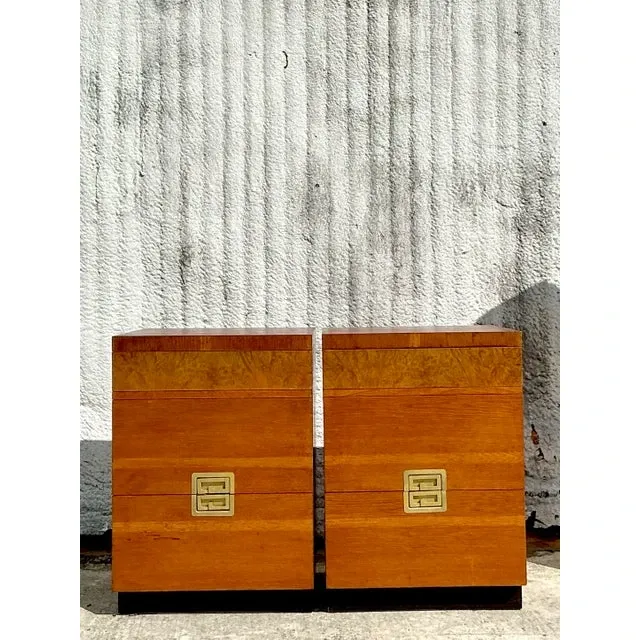 Vintage Midcentury Van Leigh Burl Wood Band Nighstands - A Pair — additional photo 1