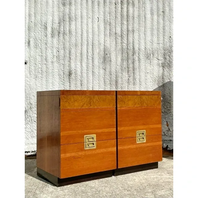 Vintage Midcentury Van Leigh Burl Wood Band Nighstands - A Pair — additional photo 7