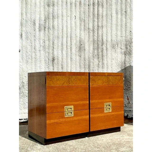 Vintage Midcentury Van Leigh Burl Wood Band Nighstands - A Pair — additional photo 8