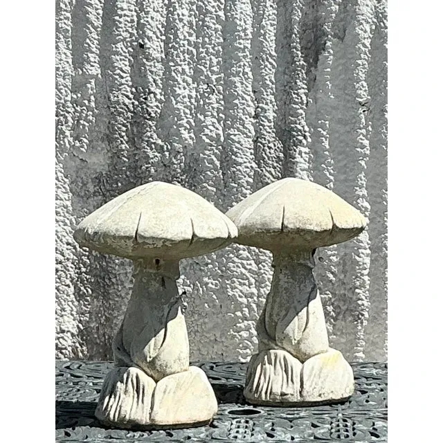 Vintage Boho Cast Stone Mushrooms - A Pair — additional photo 2