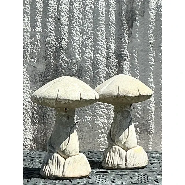 Vintage Boho Cast Stone Mushrooms - A Pair — additional photo 3