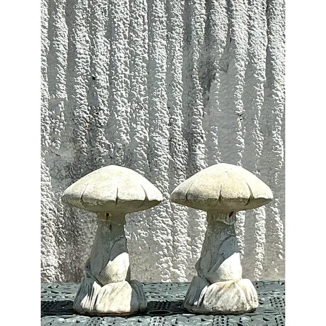 Vintage Boho Cast Stone Mushrooms - A Pair — additional photo 1