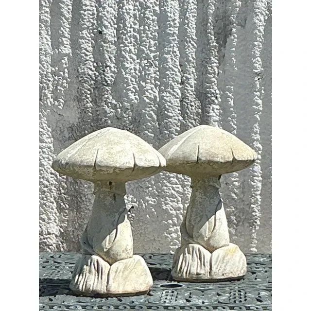 Vintage Boho Cast Stone Mushrooms - A Pair — additional photo 8