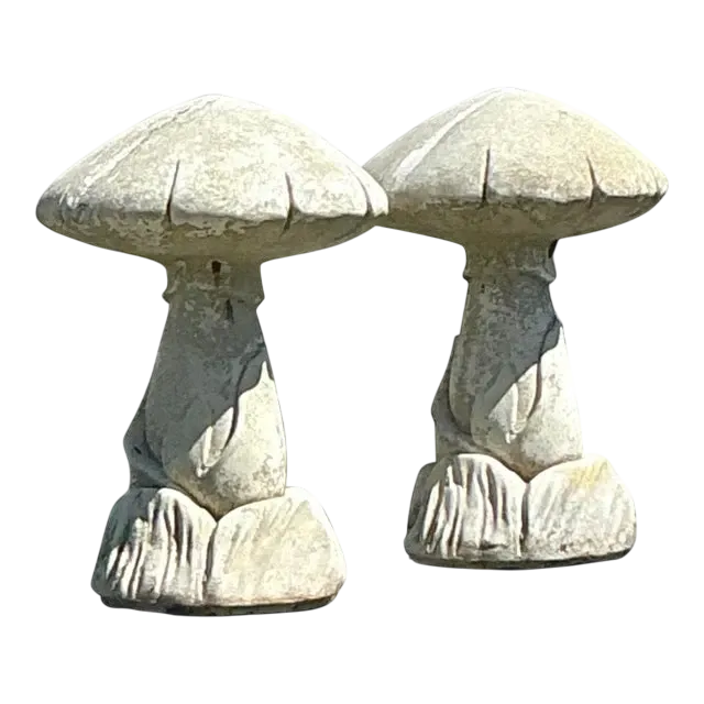 Vintage Boho Cast Stone Mushrooms - A Pair