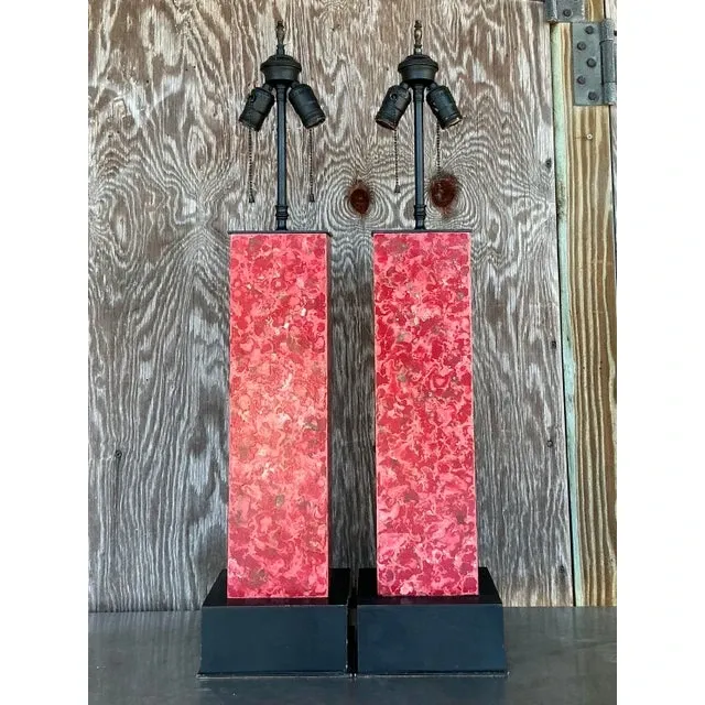 Vintage Boho Faux Marble Lamps - A Pair — additional photo 1
