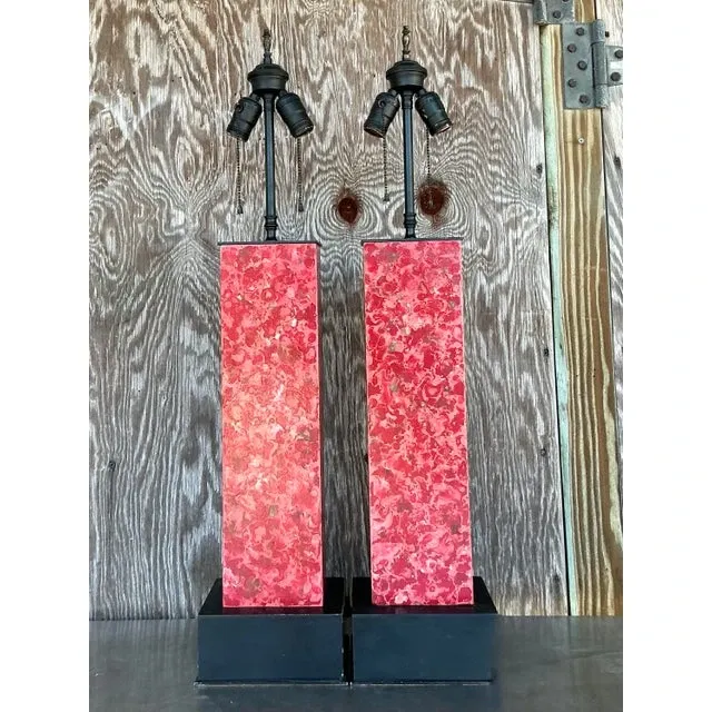 Vintage Boho Faux Marble Lamps - A Pair — additional photo 2