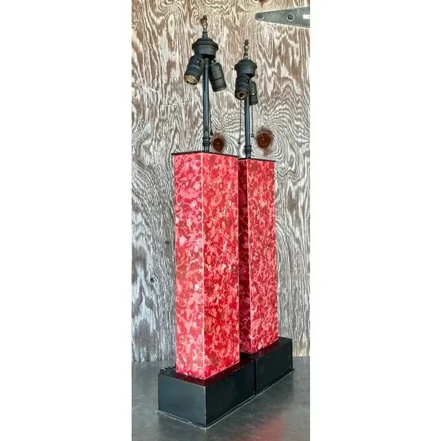 Vintage Boho Faux Marble Lamps - A Pair — additional photo 3