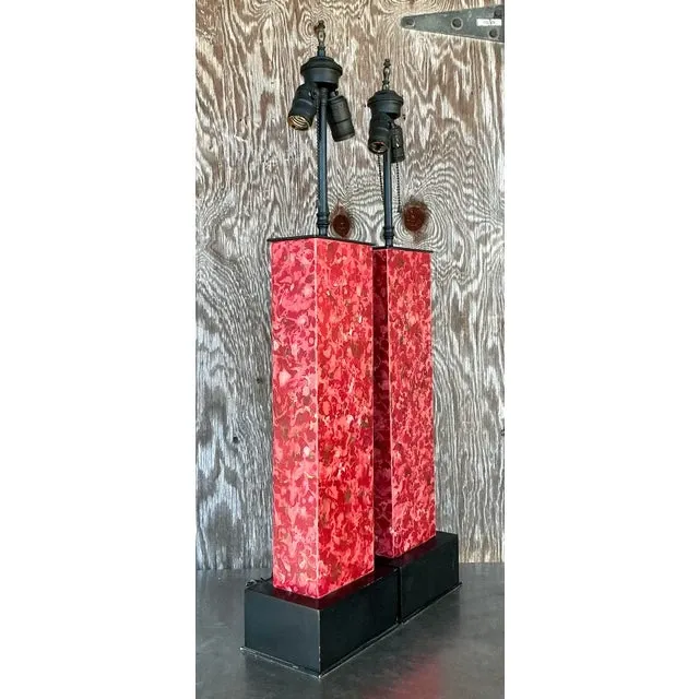 Vintage Boho Faux Marble Lamps - A Pair — additional photo 7