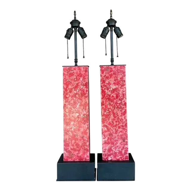 Vintage Boho Faux Marble Lamps - A Pair