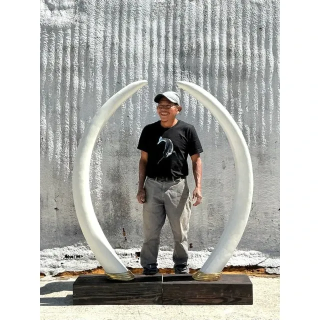 Vintage Boho Monumental Plaster Elephant Tusks - Set of 2 — additional photo 2